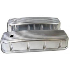 Polished Aluminum BB Chevy "Finned" Valve Cover - Tall with Hole short bolts style