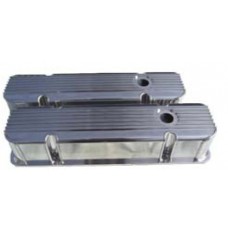 Polished Aluminum SB Chevy 1957-86 "Finned" Valve Cover - Short with Hole